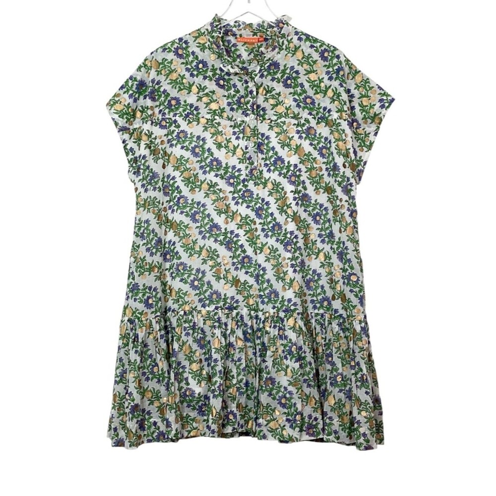 Oliphant Short Sleeve Mini Dress Lupina Peri Green XXL Floral Cotton